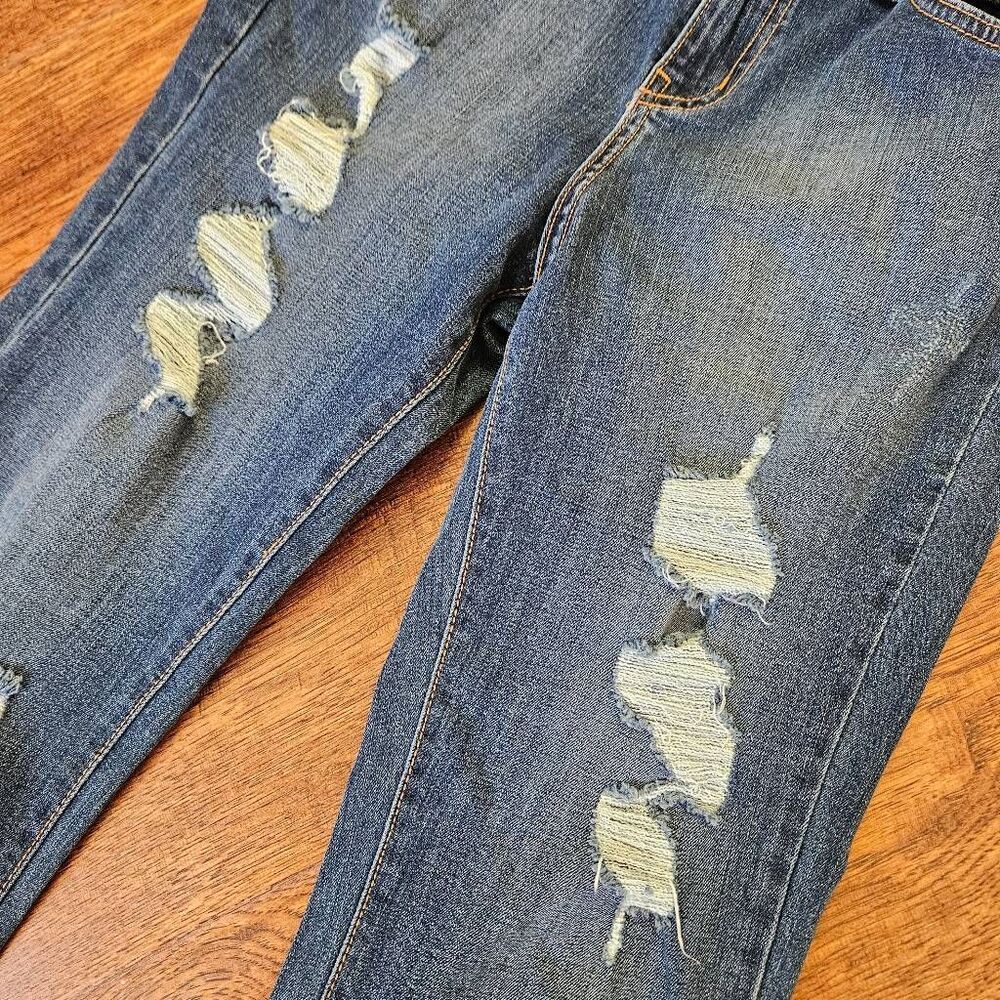Angry Rabbit Distressed Blue Cropped Flare Jeans - Picture 4 of 9